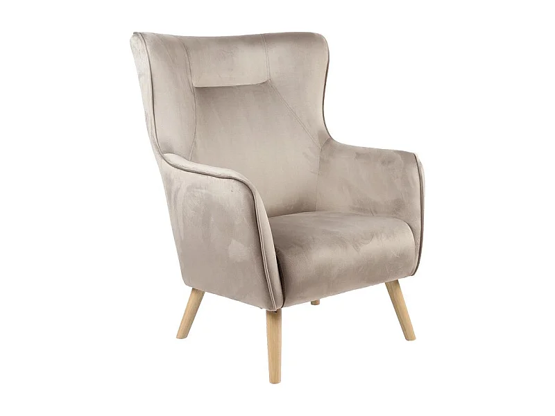 fauteuil insicive tissu velours beige-pied naturel 72x89x105cm