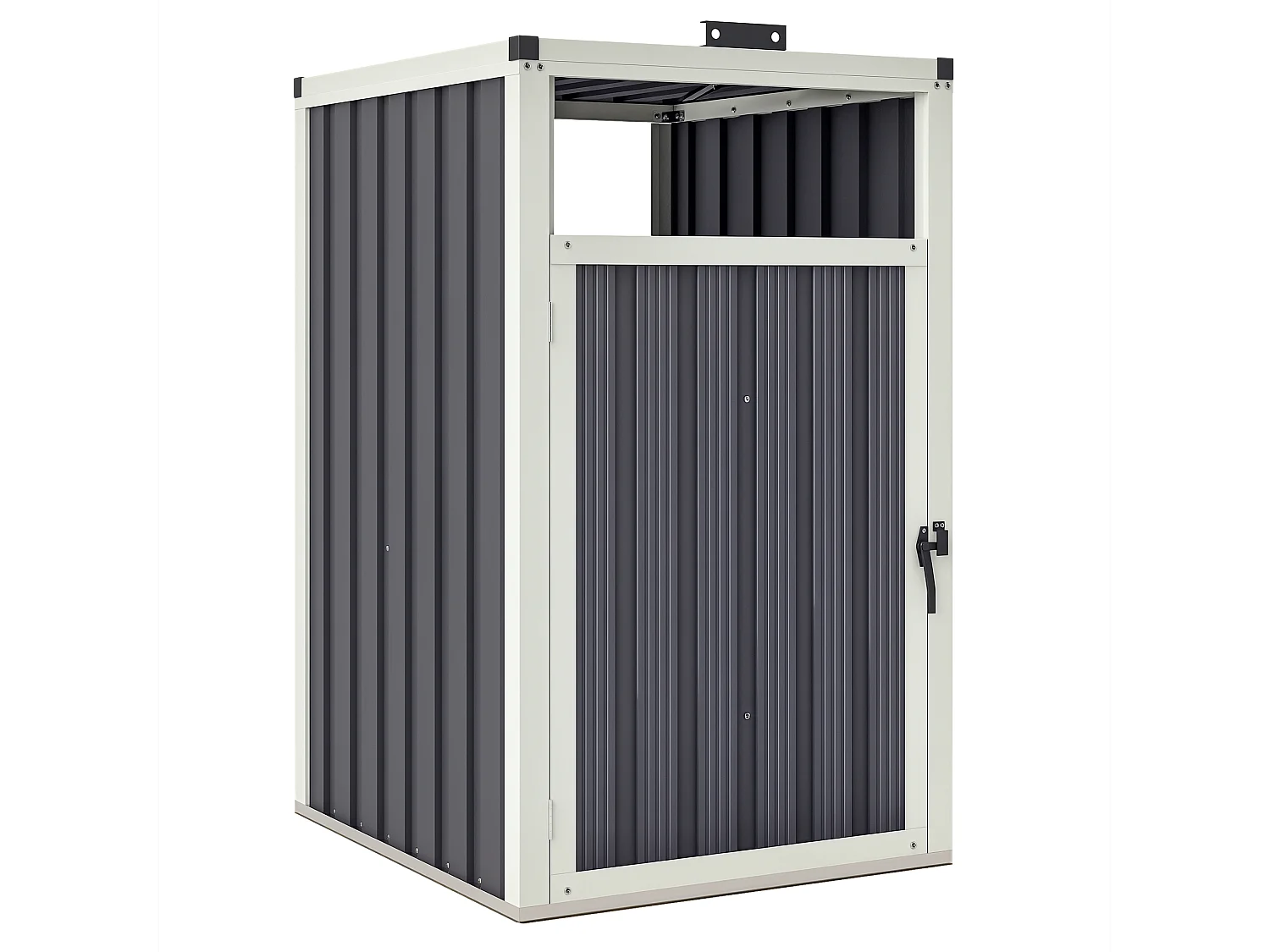 Abri poubelle - cache poubelle - 240L - porte, couvercle - tôle acier ondulé blanc gris
