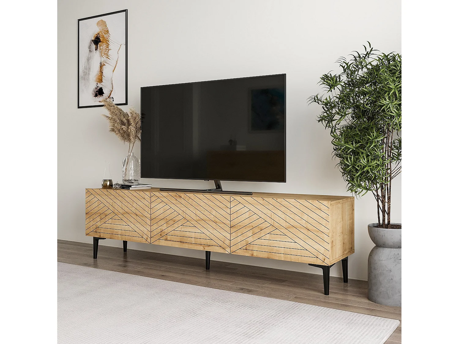 Móvel de TV em painel de partículas revestido a melamina – 160 cm – Carvalho Safira