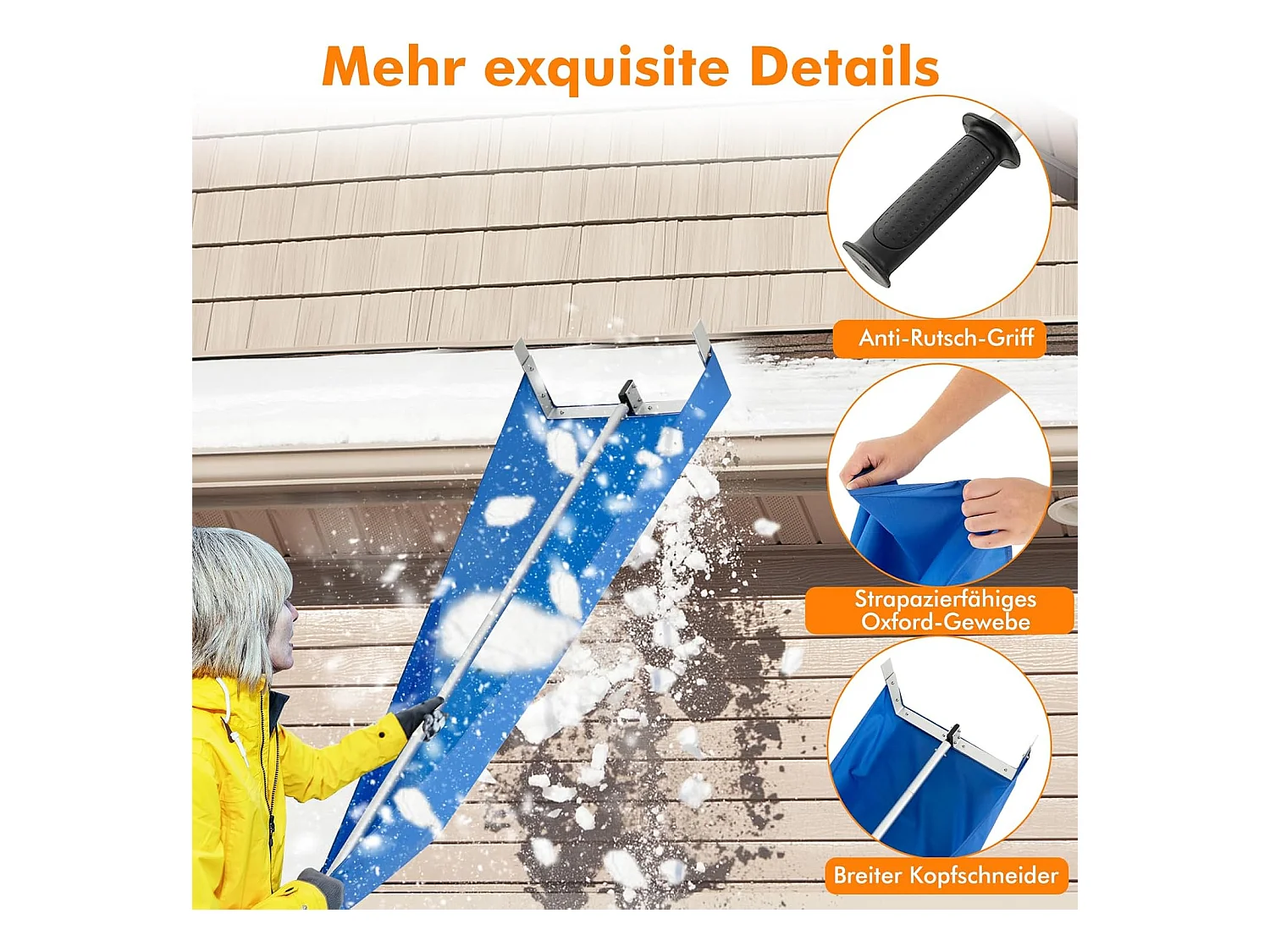 Sneeuwruimer voor dak, sneeuwruimer met telescoopsteel, antislip handgreep en klittenbandsluiting, dakruimer, sneeuwschuiver van aluminium, instelbereik 170-608 cm
