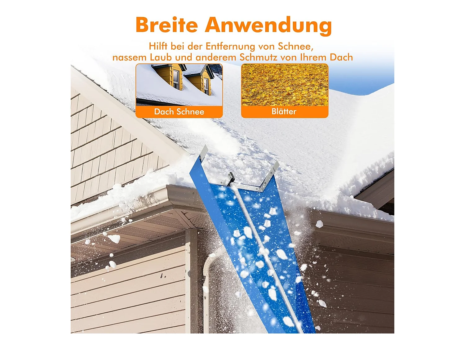 Sneeuwruimer voor dak, sneeuwruimer met telescoopsteel, antislip handgreep en klittenbandsluiting, dakruimer, sneeuwschuiver van aluminium, instelbereik 170-608 cm