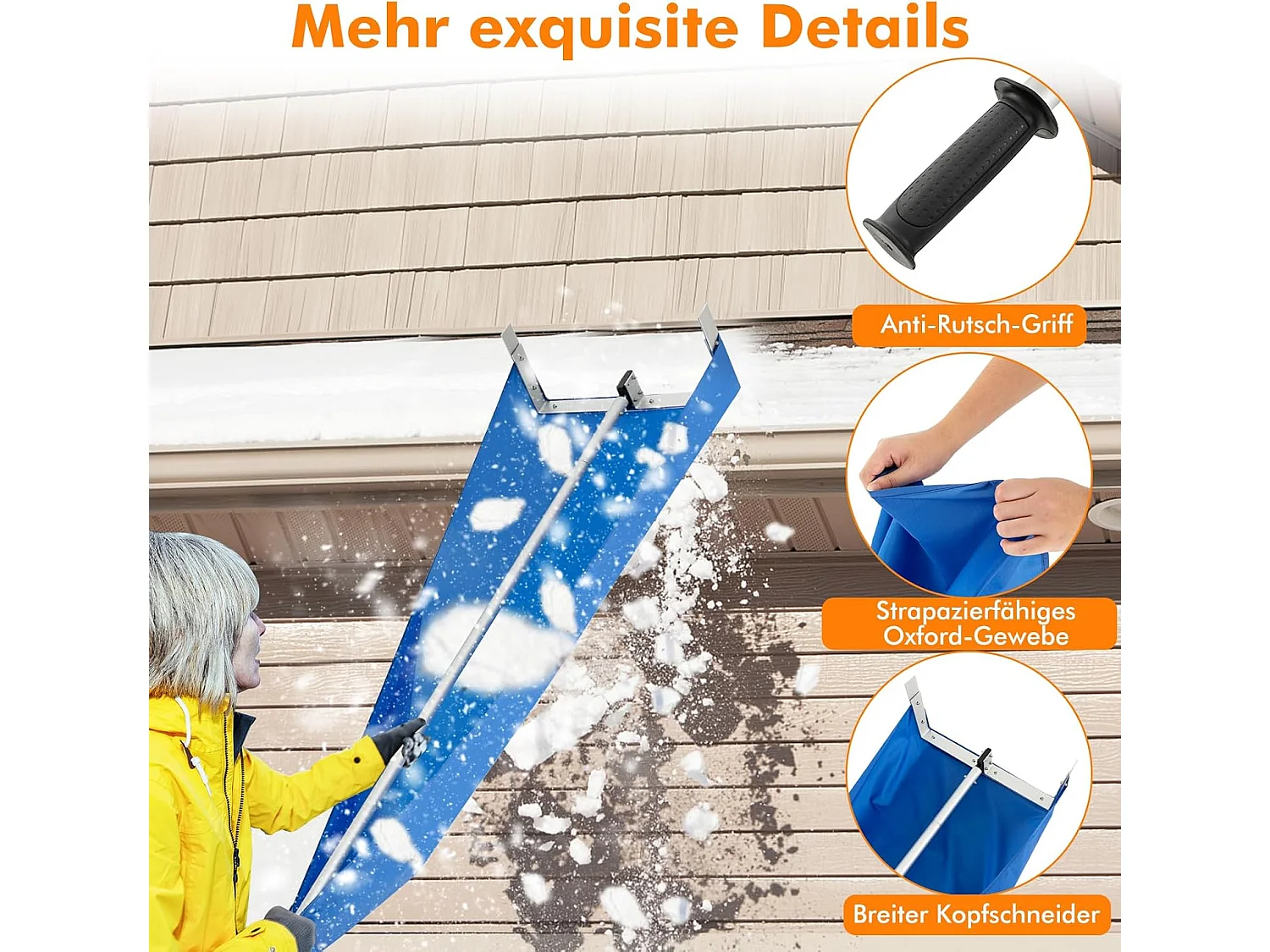 Sneeuwruimer voor dak, sneeuwruimer met telescoopsteel, antislip handgreep en klittenbandsluiting, dakruimer, sneeuwschuiver van aluminium, instelbereik 170-608 cm