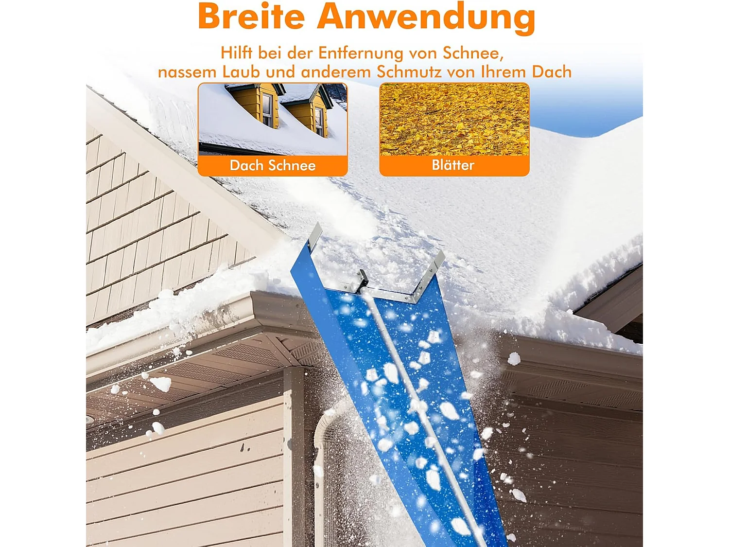 Sneeuwruimer voor dak, sneeuwruimer met telescoopsteel, antislip handgreep en klittenbandsluiting, dakruimer, sneeuwschuiver van aluminium, instelbereik 170-608 cm