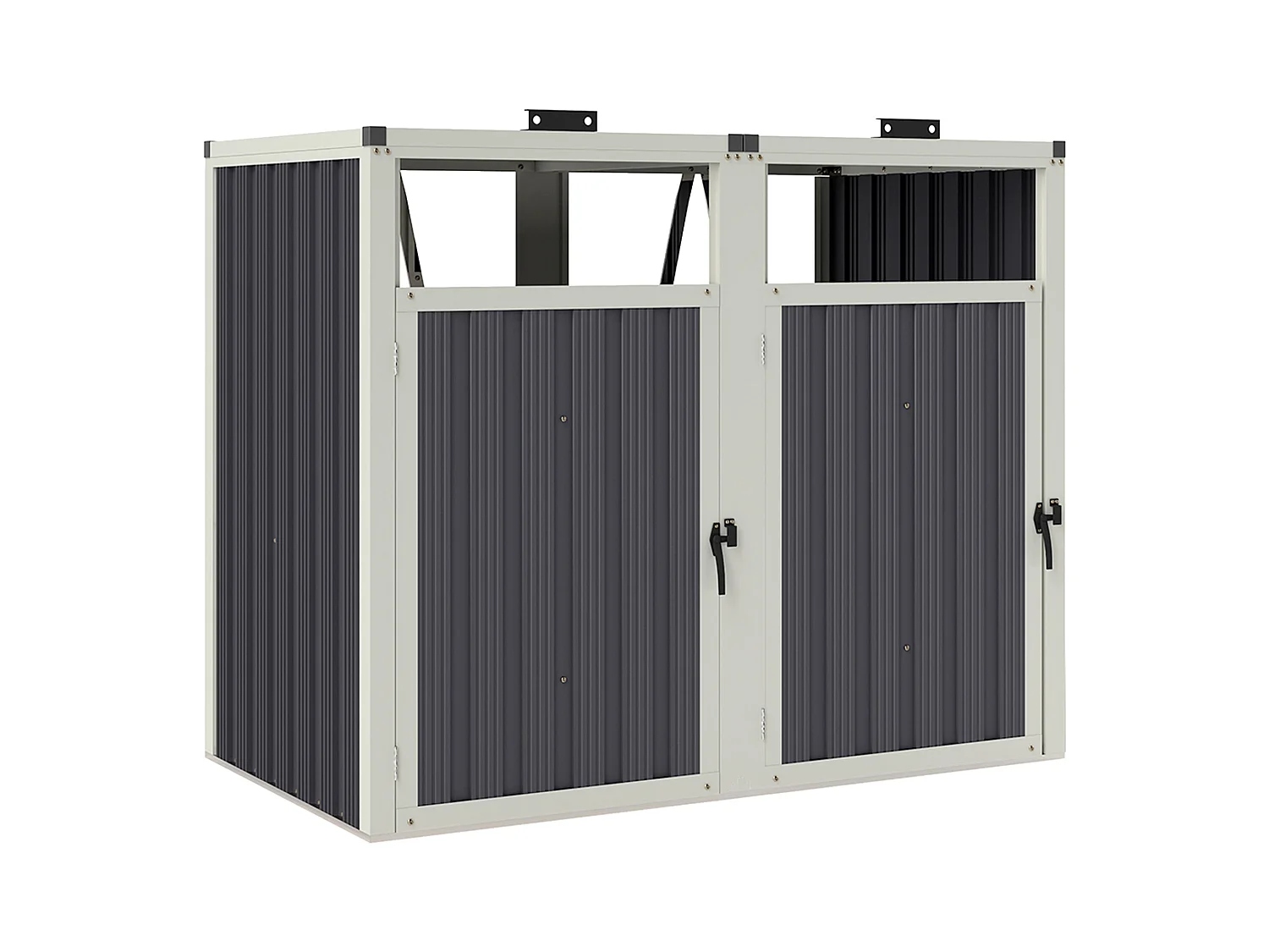 Outsunny Abri pour 2 poubelles 240L, cache poubelle extérieur, portes avec poignées, couvercles relevables à 180°, acier galvanisé, 146 x 81 x 122 cm, gris foncé