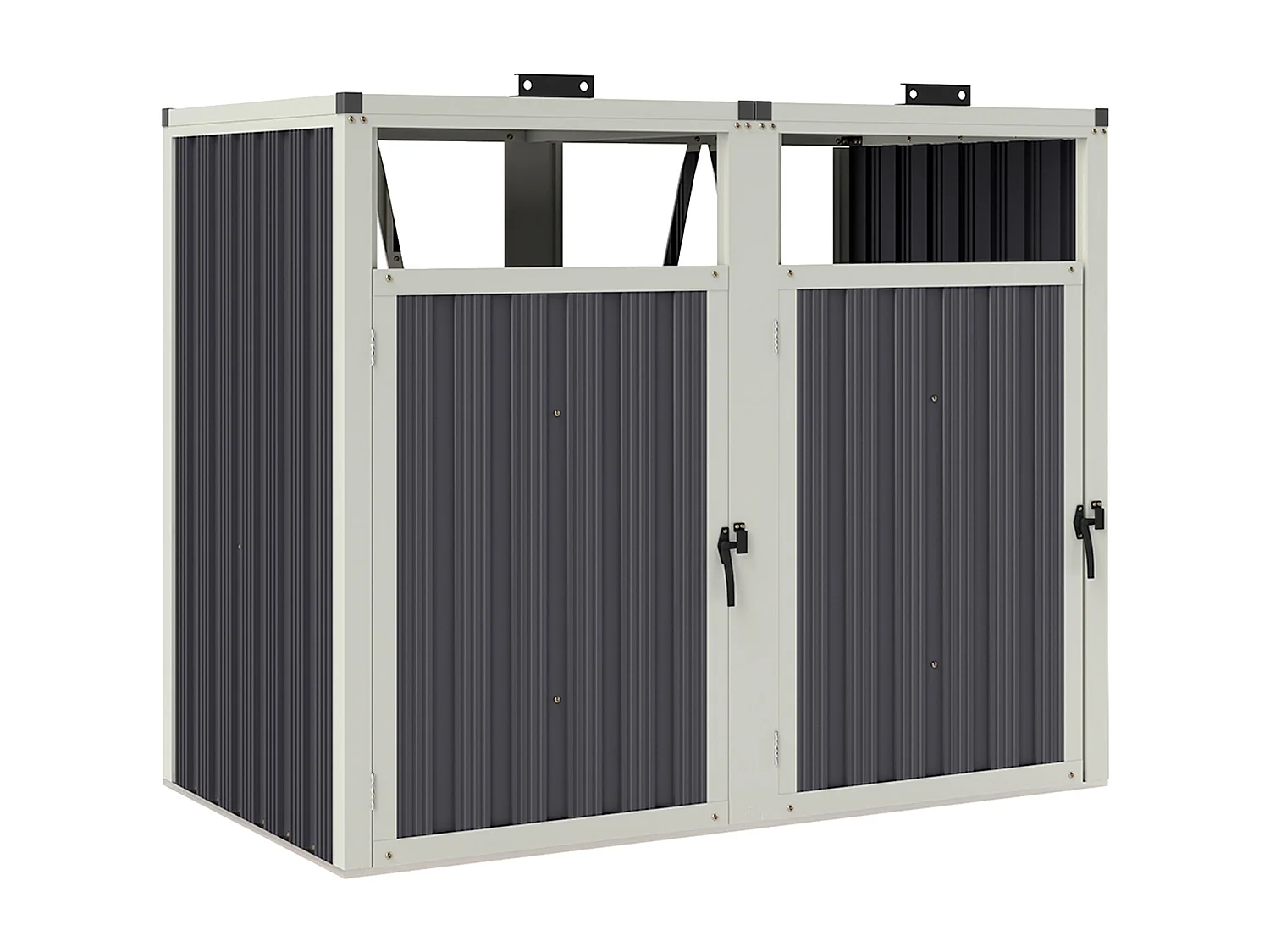 Outsunny Abri pour 2 poubelles 240L, cache poubelle extérieur, portes avec poignées, couvercles relevables à 180°, acier galvanisé, 146 x 81 x 122 cm, gris foncé