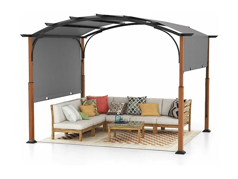 Pergola met uittrekbaar dak, 3,6 x 3 m paviljoen, waterdicht, stabiel, winterbestendig, tuinpaviljoen met robuuste metalen zuilen voor terras, tuin, ZB33071