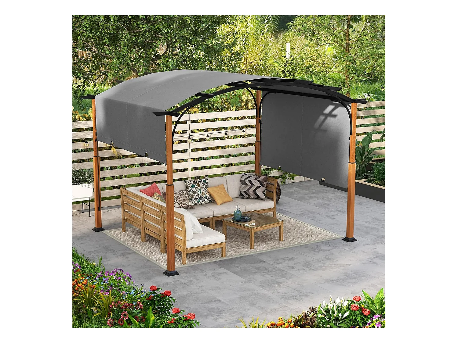 Pergola met uittrekbaar dak, 3,6 x 3 m paviljoen, waterdicht, stabiel, winterbestendig, tuinpaviljoen met robuuste metalen zuilen voor terras, tuin, ZB33071