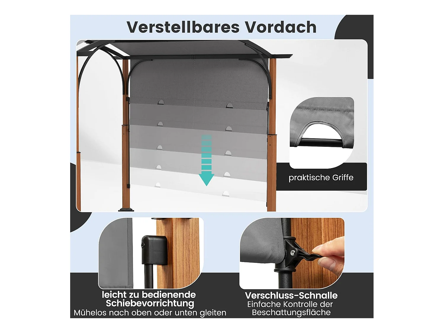 Pergola met uittrekbaar dak, 3,6 x 3 m paviljoen, waterdicht, stabiel, winterbestendig, tuinpaviljoen met robuuste metalen zuilen voor terras, tuin, ZB33071