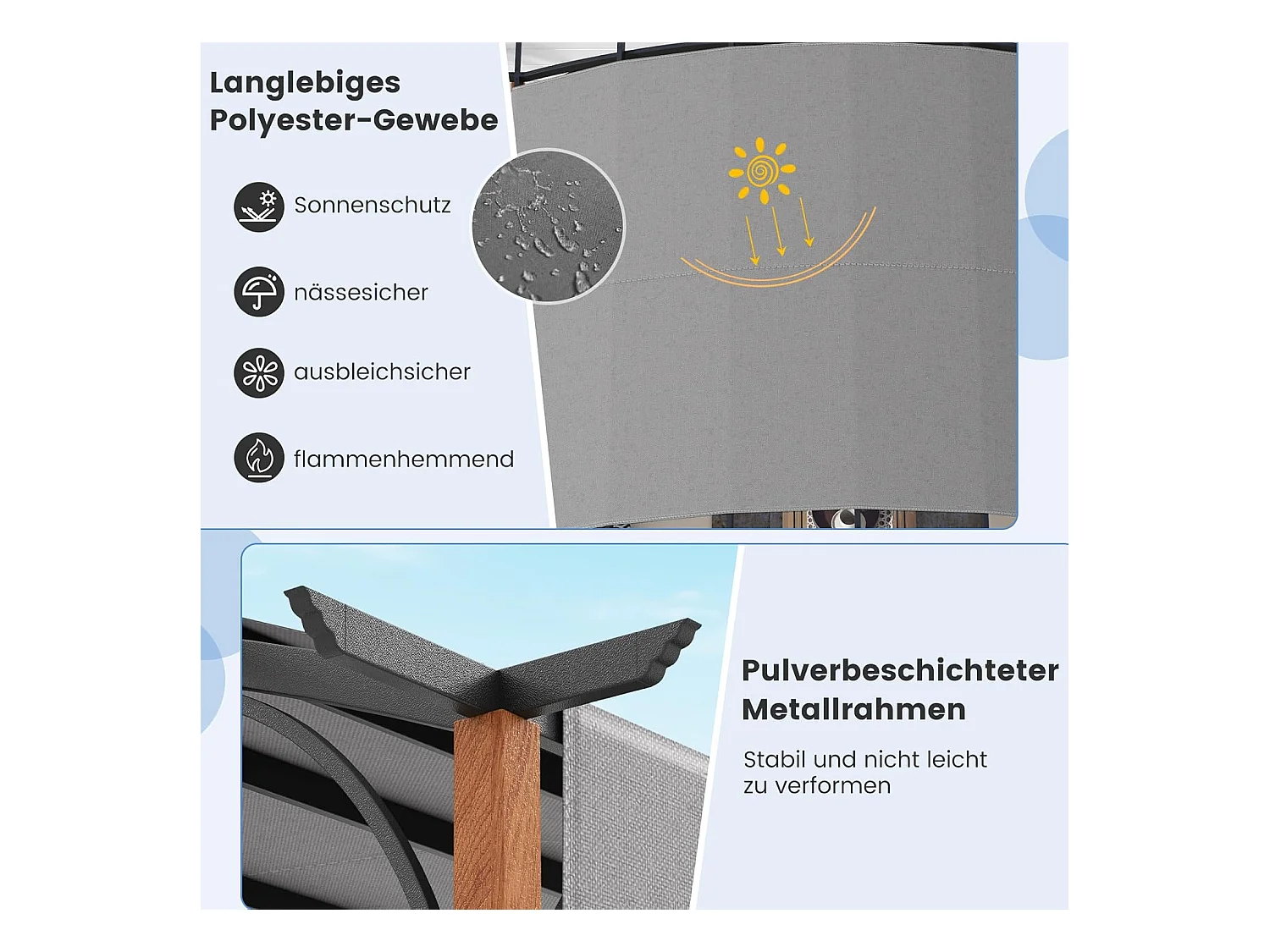 Pergola met uittrekbaar dak, 3,6 x 3 m paviljoen, waterdicht, stabiel, winterbestendig, tuinpaviljoen met robuuste metalen zuilen voor terras, tuin, ZB33071