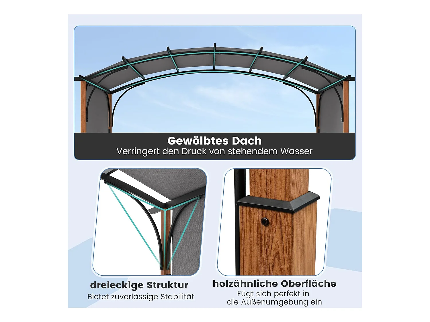 Pergola met uittrekbaar dak, 3,6 x 3 m paviljoen, waterdicht, stabiel, winterbestendig, tuinpaviljoen met robuuste metalen zuilen voor terras, tuin, ZB33071