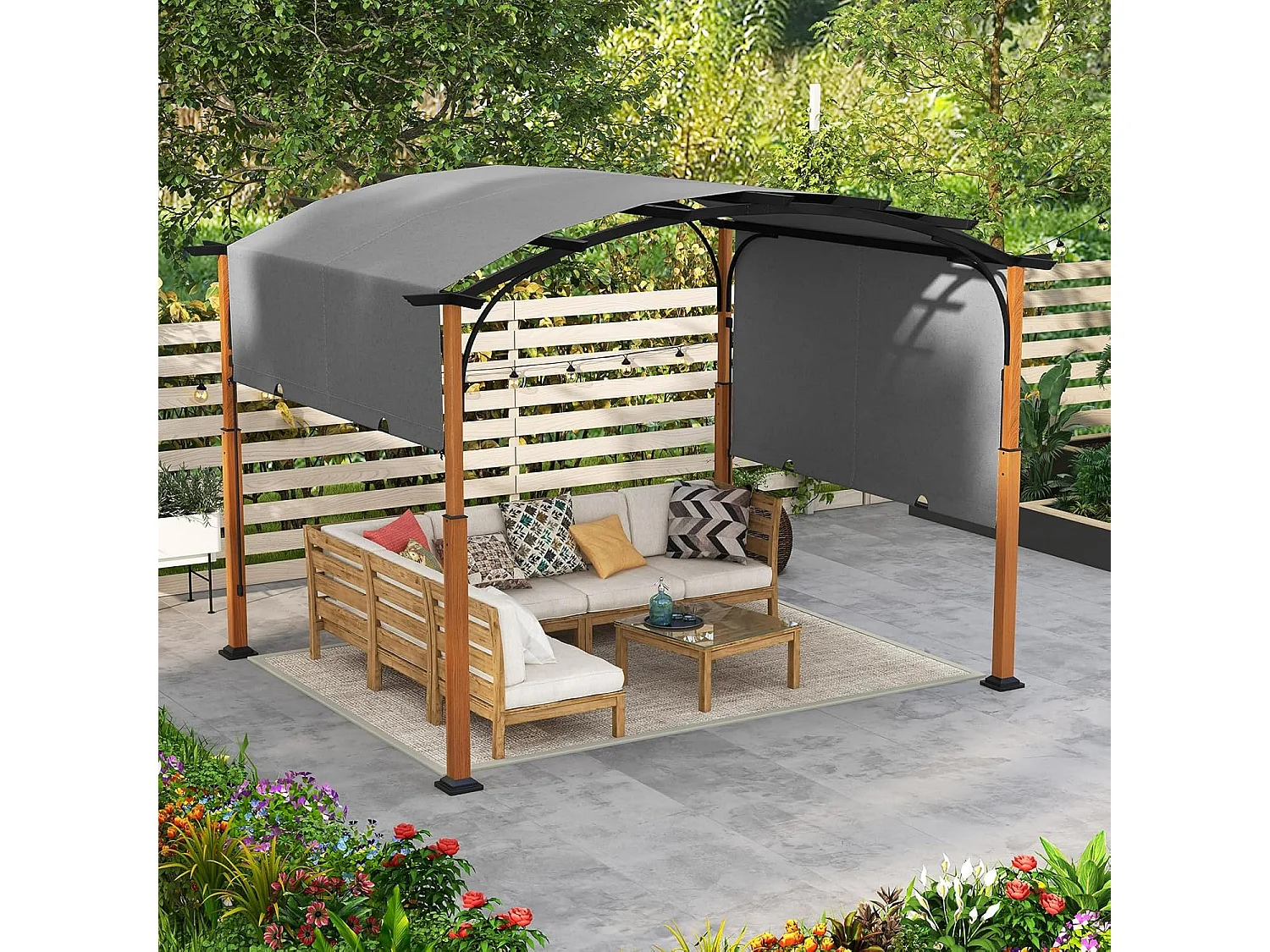 Pergola met uittrekbaar dak, 3,6 x 3 m paviljoen, waterdicht, stabiel, winterbestendig, tuinpaviljoen met robuuste metalen zuilen voor terras, tuin, ZB33071