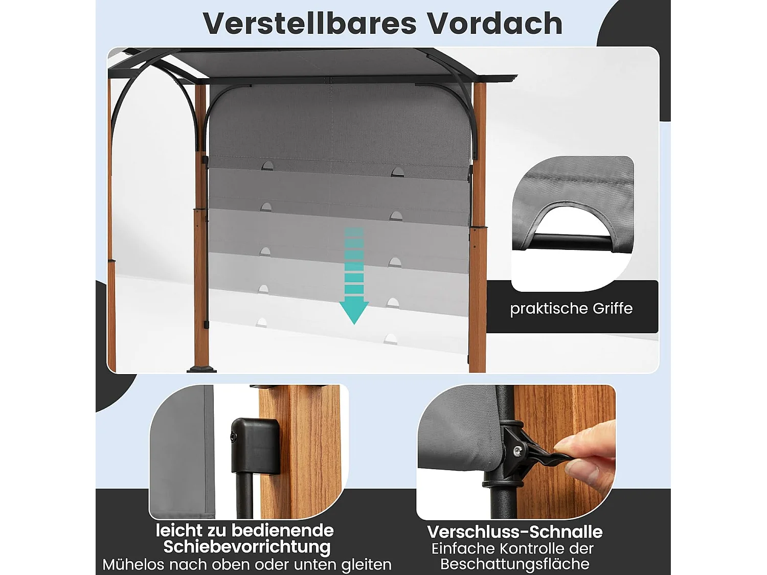 Pergola met uittrekbaar dak, 3,6 x 3 m paviljoen, waterdicht, stabiel, winterbestendig, tuinpaviljoen met robuuste metalen zuilen voor terras, tuin, ZB33071