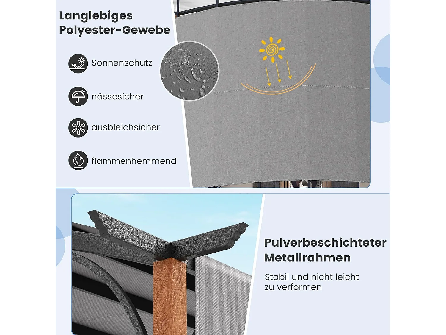 Pergola met uittrekbaar dak, 3,6 x 3 m paviljoen, waterdicht, stabiel, winterbestendig, tuinpaviljoen met robuuste metalen zuilen voor terras, tuin, ZB33071