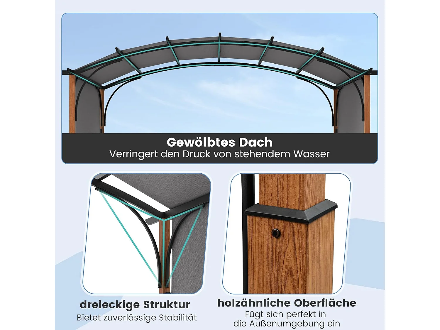 Pergola met uittrekbaar dak, 3,6 x 3 m paviljoen, waterdicht, stabiel, winterbestendig, tuinpaviljoen met robuuste metalen zuilen voor terras, tuin, ZB33071