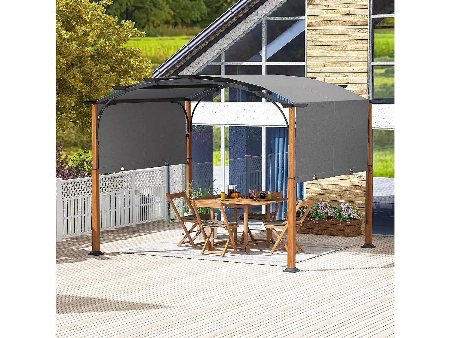 Pergola met uittrekbaar dak, 3,6 x 3 m paviljoen, waterdicht, stabiel, winterbestendig, tuinpaviljoen met robuuste metalen zuilen voor terras, tuin, ZB33071