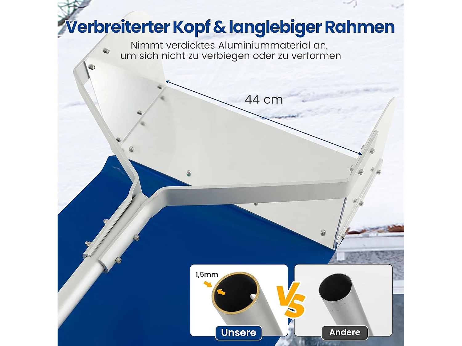Sneeuwruimer voor dak, sneeuwruimer met telescoopsteel en antislip handgreep, dakruimer, sneeuwschep, sneeuwschuiver van aluminium, instelbereik 187-624 cm