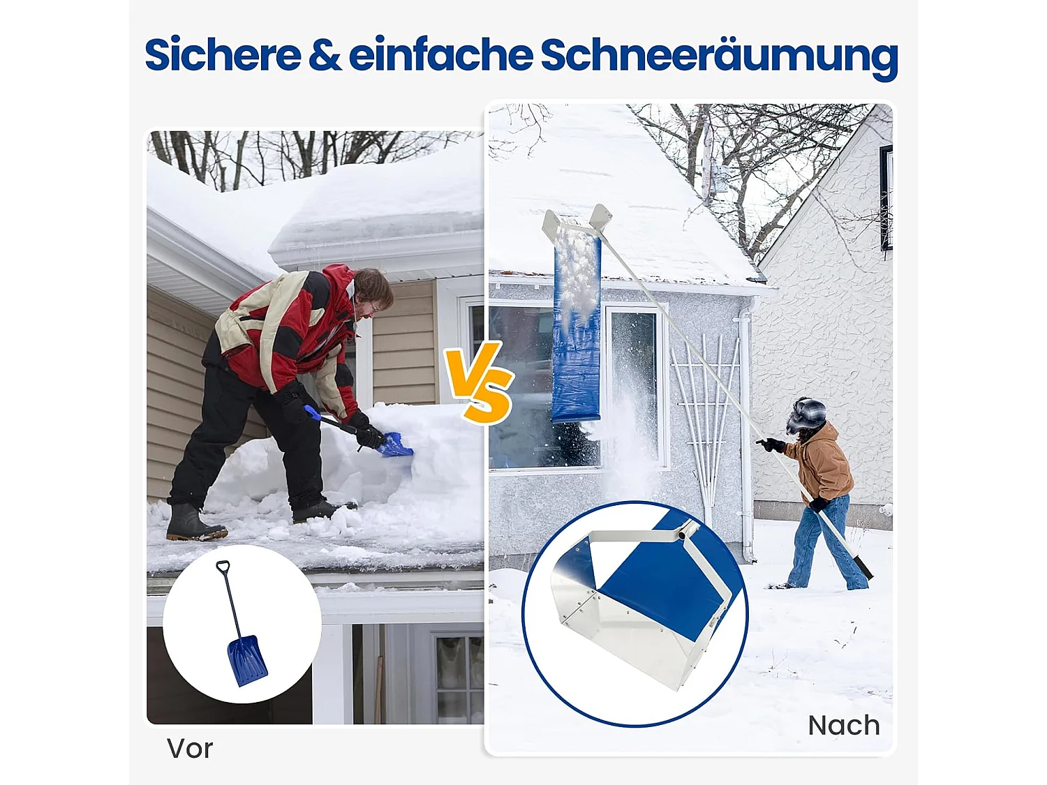 Sneeuwruimer voor dak, sneeuwruimer met telescoopsteel en antislip handgreep, dakruimer, sneeuwschep, sneeuwschuiver van aluminium, instelbereik 187-624 cm