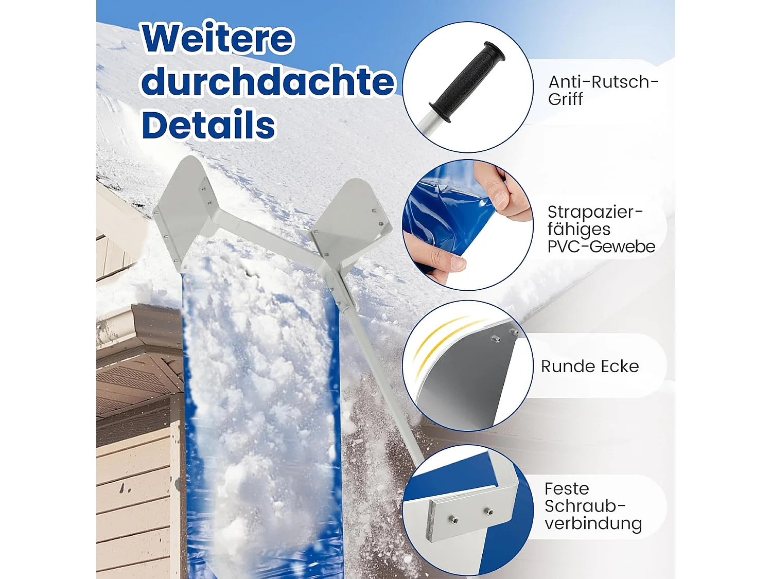 Sneeuwruimer voor dak, sneeuwruimer met telescoopsteel en antislip handgreep, dakruimer, sneeuwschep, sneeuwschuiver van aluminium, instelbereik 187-624 cm