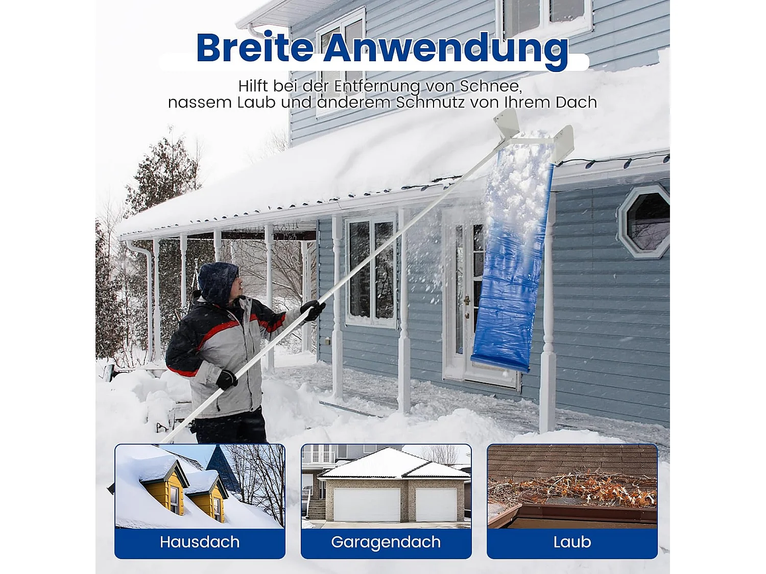 Sneeuwruimer voor dak, sneeuwruimer met telescoopsteel en antislip handgreep, dakruimer, sneeuwschep, sneeuwschuiver van aluminium, instelbereik 187-624 cm