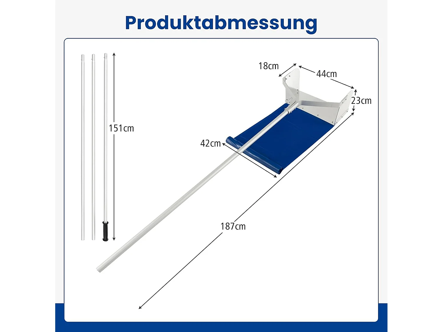 Sneeuwruimer voor dak, sneeuwruimer met telescoopsteel en antislip handgreep, dakruimer, sneeuwschep, sneeuwschuiver van aluminium, instelbereik 187-624 cm