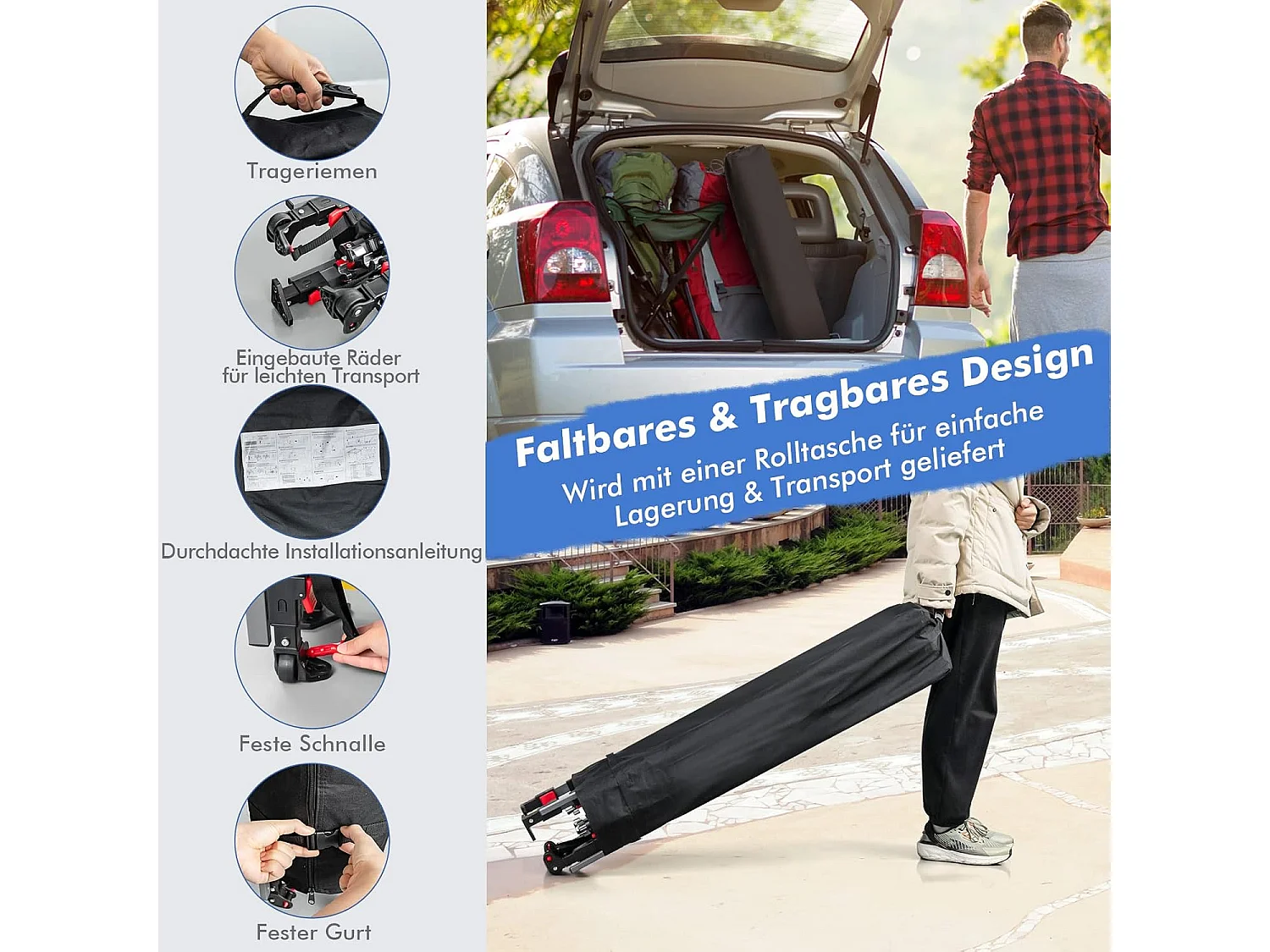 3 x 3 m pop-up paviljoen met twee luifels, vouwpaviljoen met roltas, 4 zandzakken, uv-bescherming 50+, opvouwbare tuintent, stabiel, winterbestendig (blauw) ZB32066