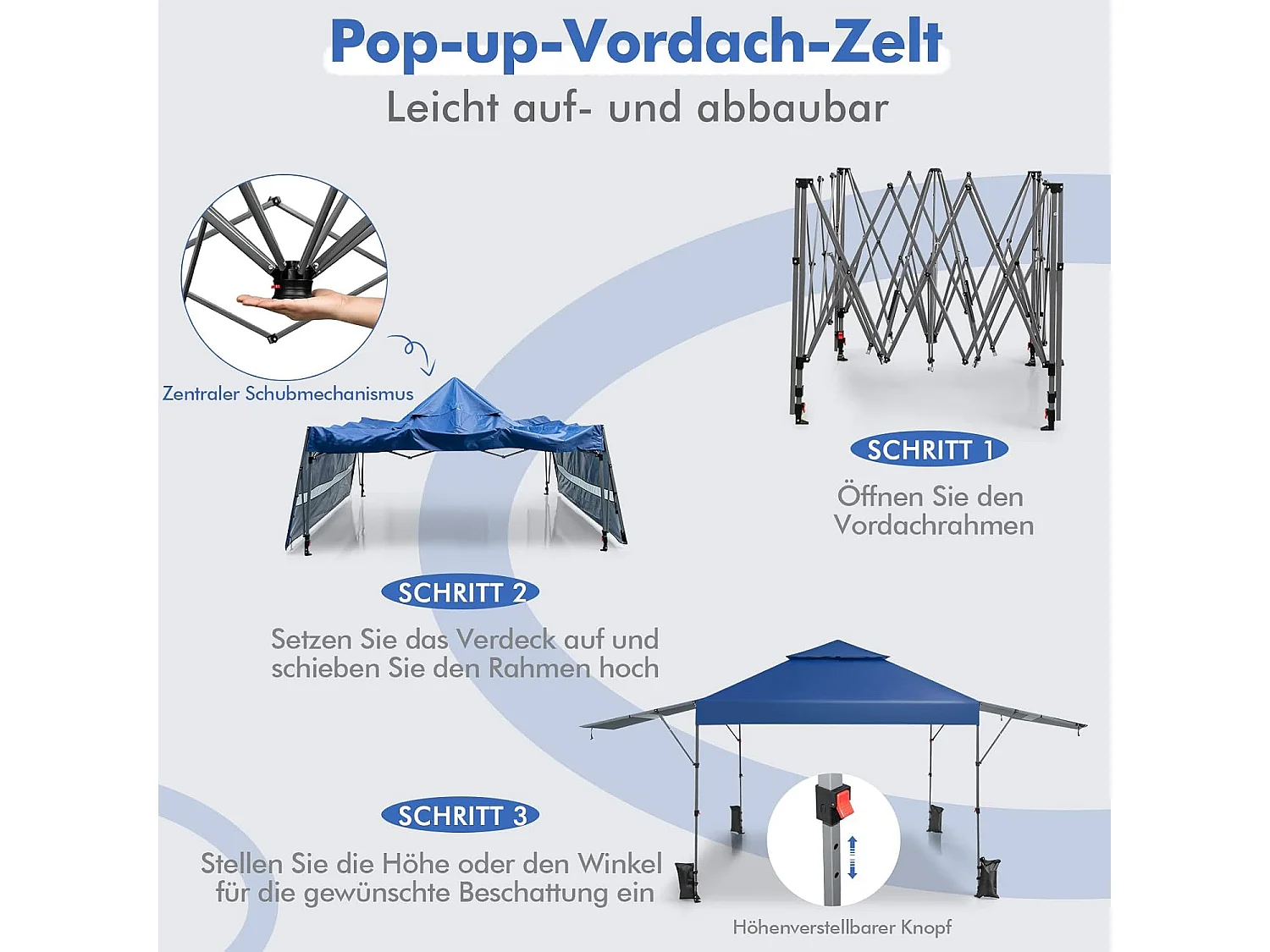 3 x 3 m pop-up paviljoen met twee luifels, vouwpaviljoen met roltas, 4 zandzakken, uv-bescherming 50+, opvouwbare tuintent, stabiel, winterbestendig (blauw) ZB32066