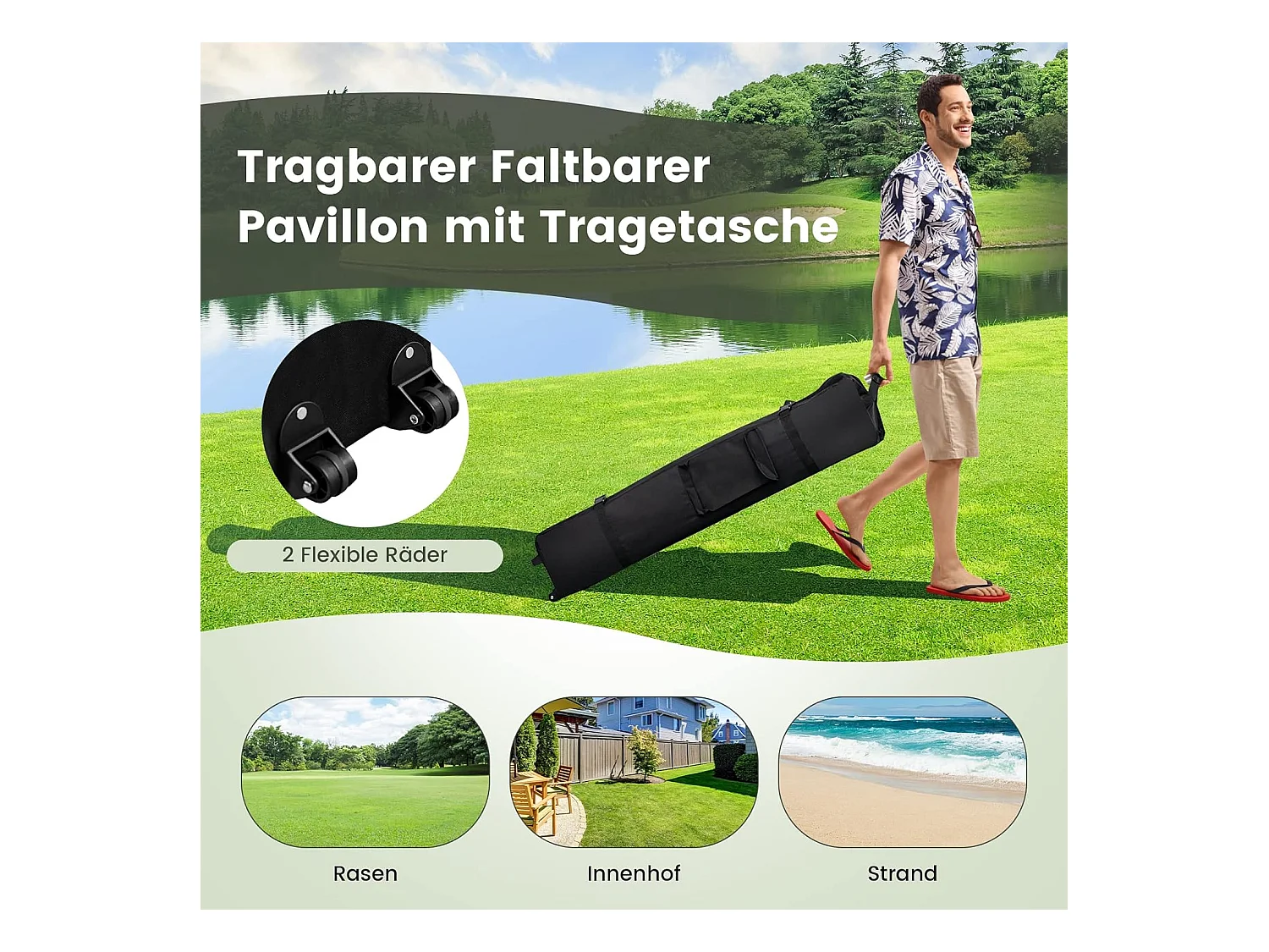 4 x 4 m paviljoen, tuinpaviljoen met zijwanden van gaas, uv-bescherming 50+, pop-up vouwpaviljoen, incl. draagtas met wieltjes (grijs) ZB33944