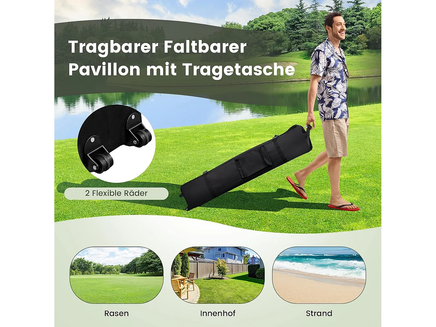 4 x 4 m paviljoen, tuinpaviljoen met zijwanden van gaas, uv-bescherming 50+, pop-up vouwpaviljoen, incl. draagtas met wieltjes (grijs) ZB33944