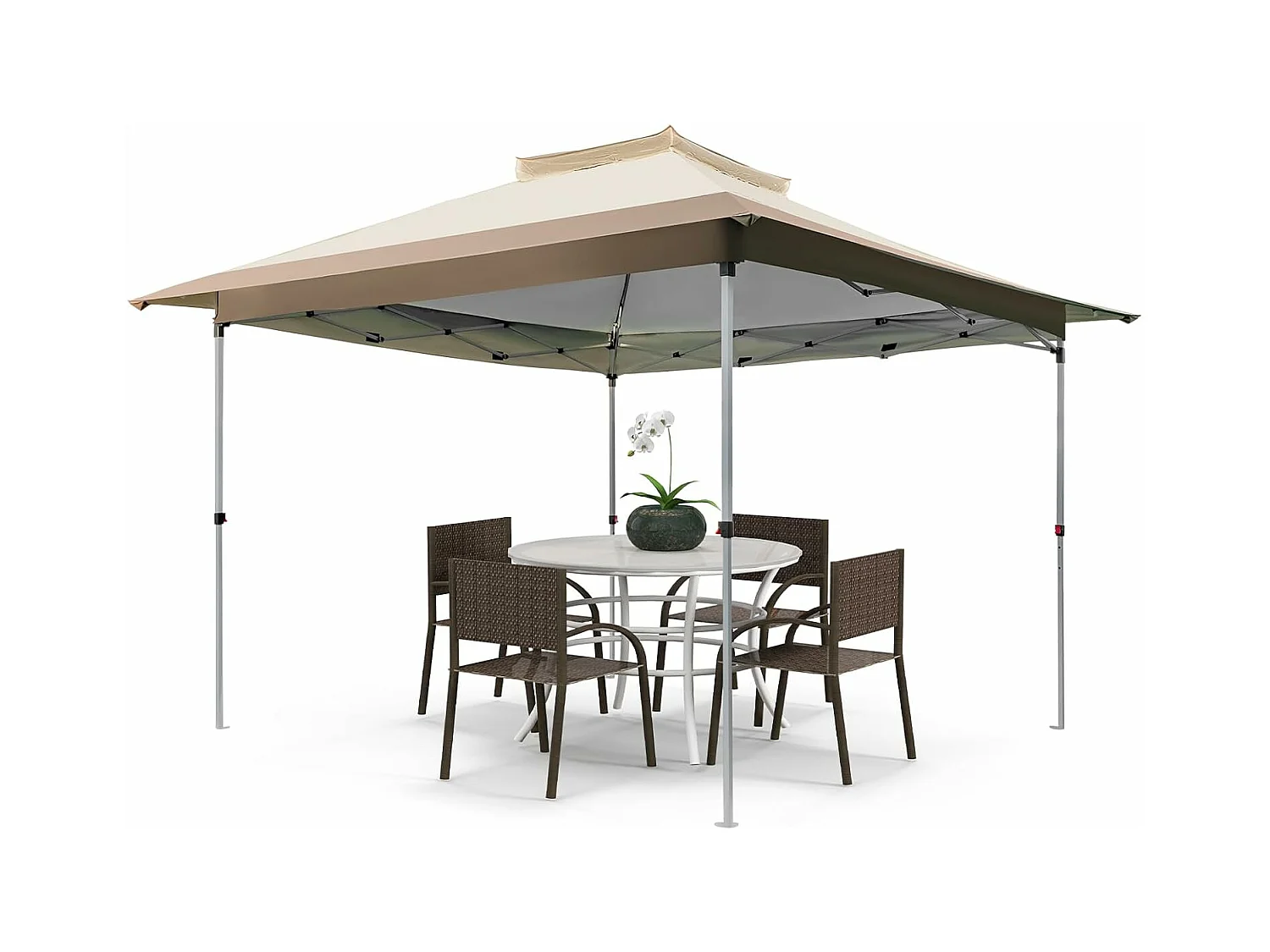 3,6 x 3,6 m paviljoen met dubbel dak, waterdicht, stabiel, winterbestendig, uv-bescherming 50+, vouwpaviljoen, tuinpaviljoen met draagtas, op wieltjes, ZB33684