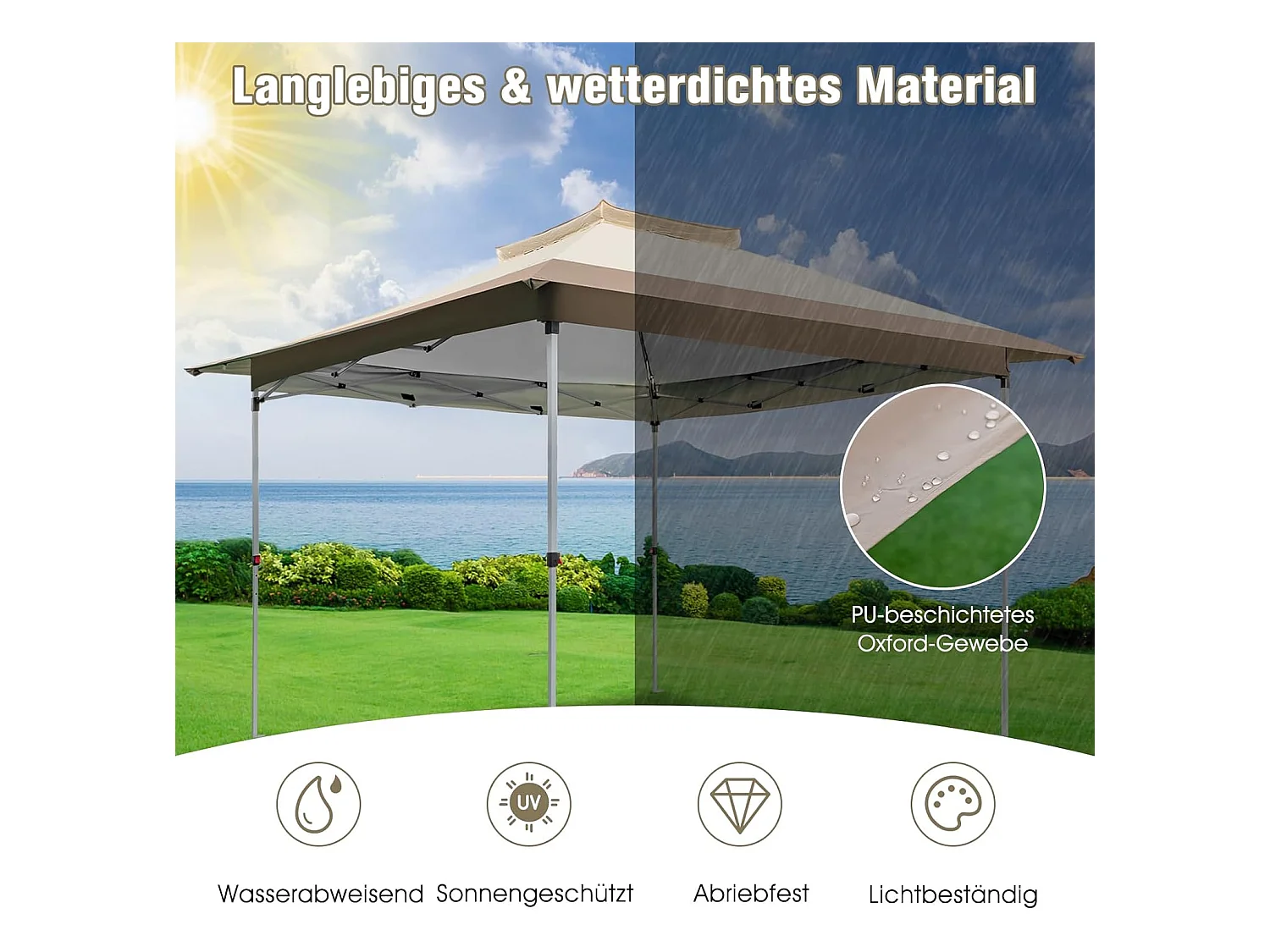 3,6 x 3,6 m paviljoen met dubbel dak, waterdicht, stabiel, winterbestendig, uv-bescherming 50+, vouwpaviljoen, tuinpaviljoen met draagtas, op wieltjes, ZB33684