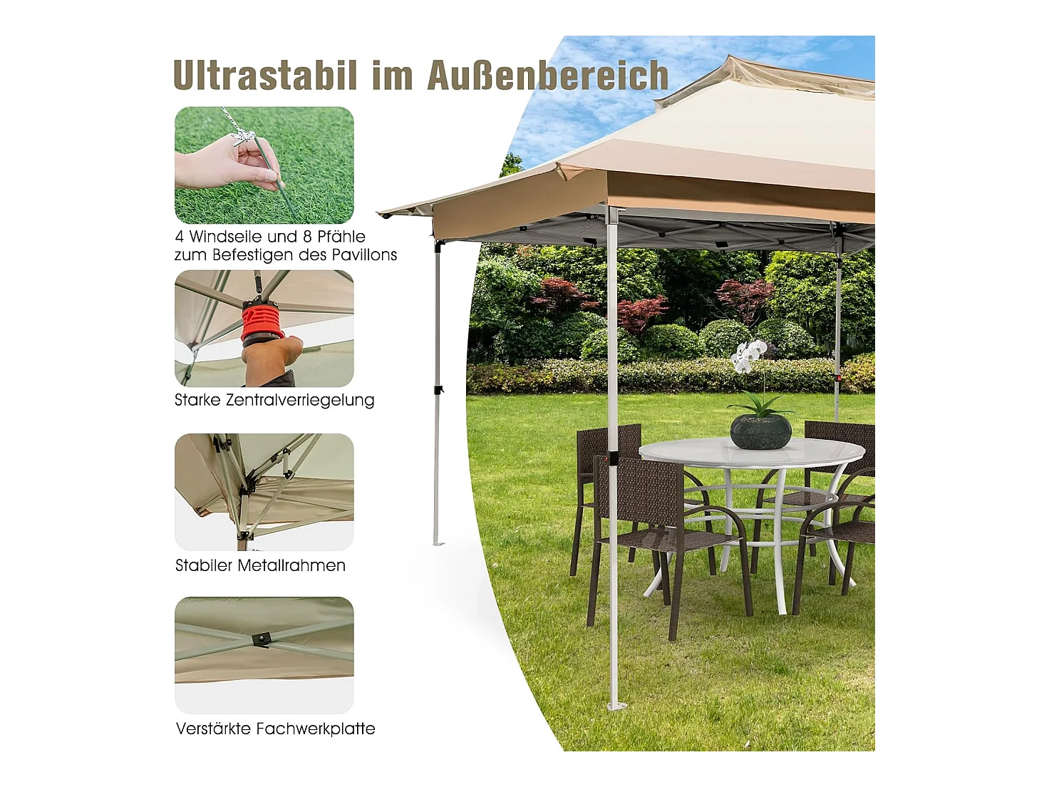 3,6 x 3,6 m paviljoen met dubbel dak, waterdicht, stabiel, winterbestendig, uv-bescherming 50+, vouwpaviljoen, tuinpaviljoen met draagtas, op wieltjes, ZB33684