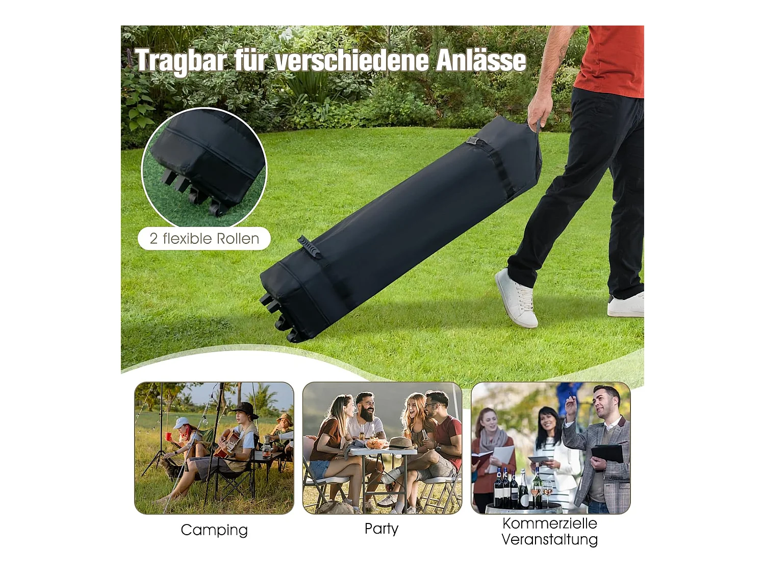 3,6 x 3,6 m paviljoen met dubbel dak, waterdicht, stabiel, winterbestendig, uv-bescherming 50+, vouwpaviljoen, tuinpaviljoen met draagtas, op wieltjes, ZB33684