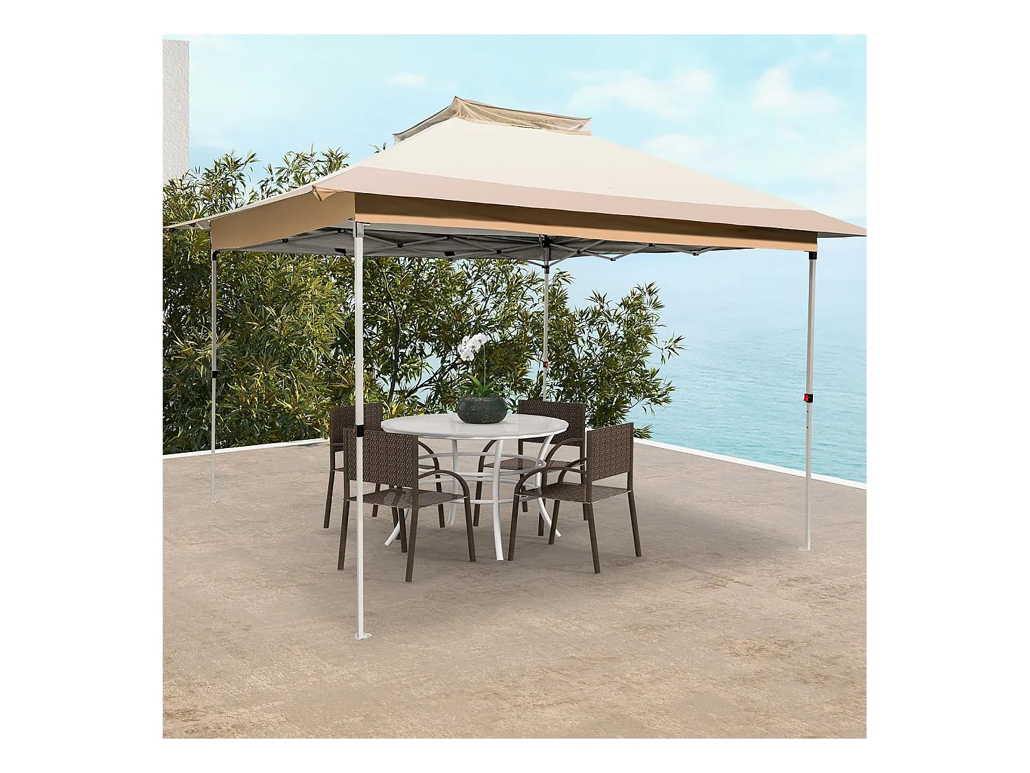 3,6 x 3,6 m paviljoen met dubbel dak, waterdicht, stabiel, winterbestendig, uv-bescherming 50+, vouwpaviljoen, tuinpaviljoen met draagtas, op wieltjes, ZB33684