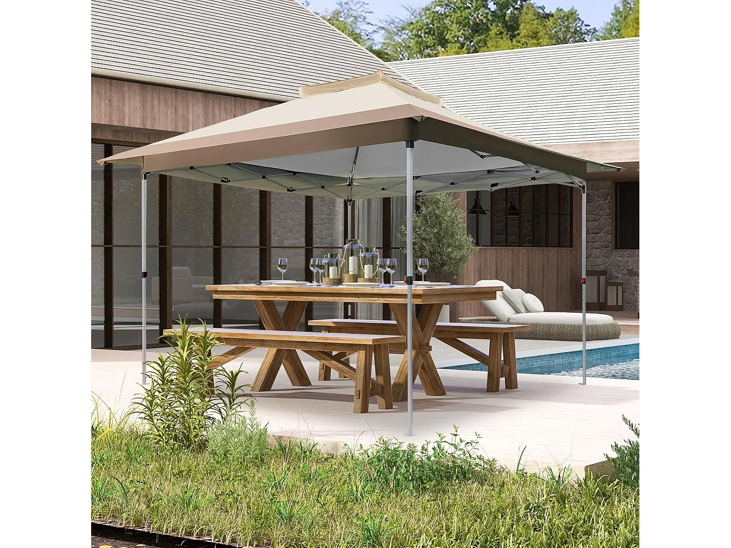 3,6 x 3,6 m paviljoen met dubbel dak, waterdicht, stabiel, winterbestendig, uv-bescherming 50+, vouwpaviljoen, tuinpaviljoen met draagtas, op wieltjes, ZB33684