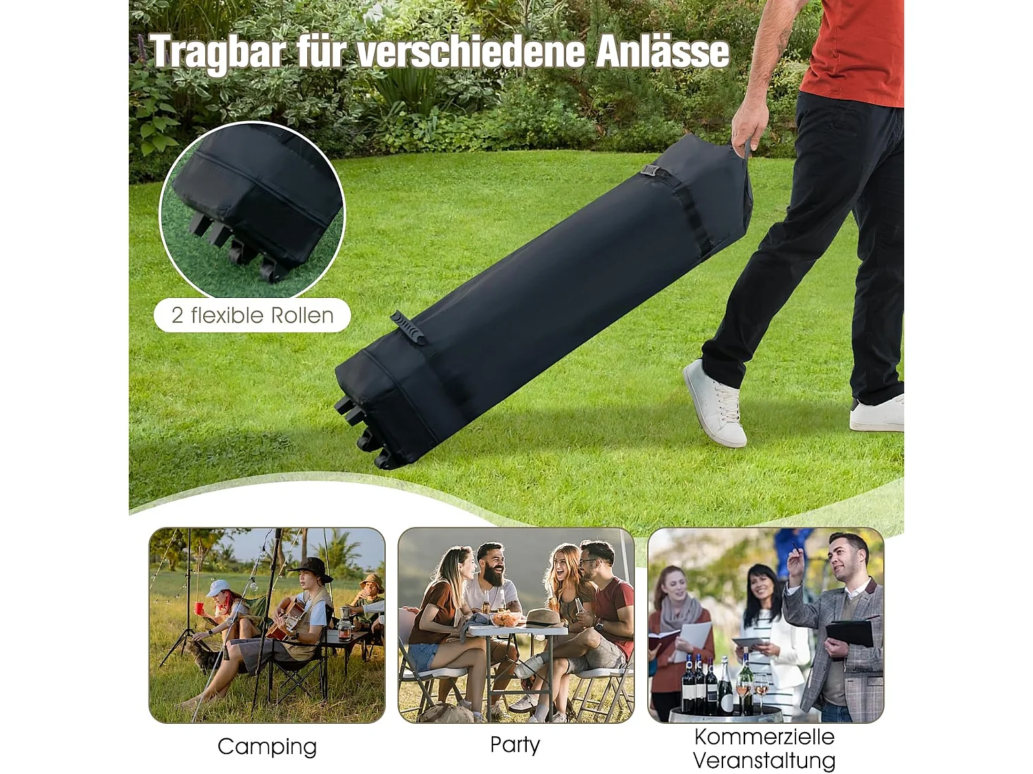 3,6 x 3,6 m paviljoen met dubbel dak, waterdicht, stabiel, winterbestendig, uv-bescherming 50+, vouwpaviljoen, tuinpaviljoen met draagtas, op wieltjes, ZB33684