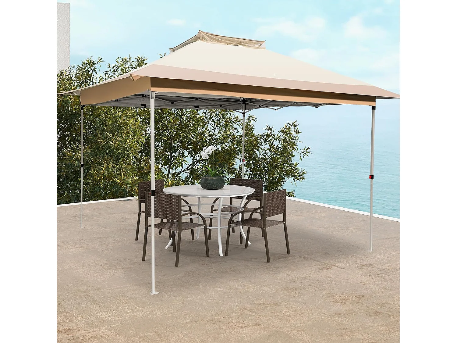 3,6 x 3,6 m paviljoen met dubbel dak, waterdicht, stabiel, winterbestendig, uv-bescherming 50+, vouwpaviljoen, tuinpaviljoen met draagtas, op wieltjes, ZB33684