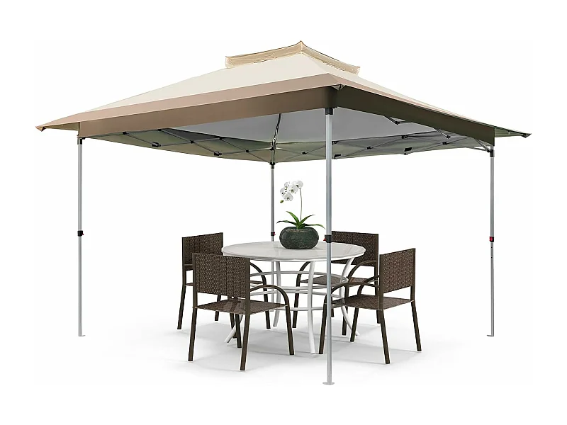 3,6 x 3,6 m paviljoen met dubbel dak, waterdicht, stabiel, winterbestendig, uv-bescherming 50+, vouwpaviljoen, tuinpaviljoen met draagtas, op wieltjes, ZB33684