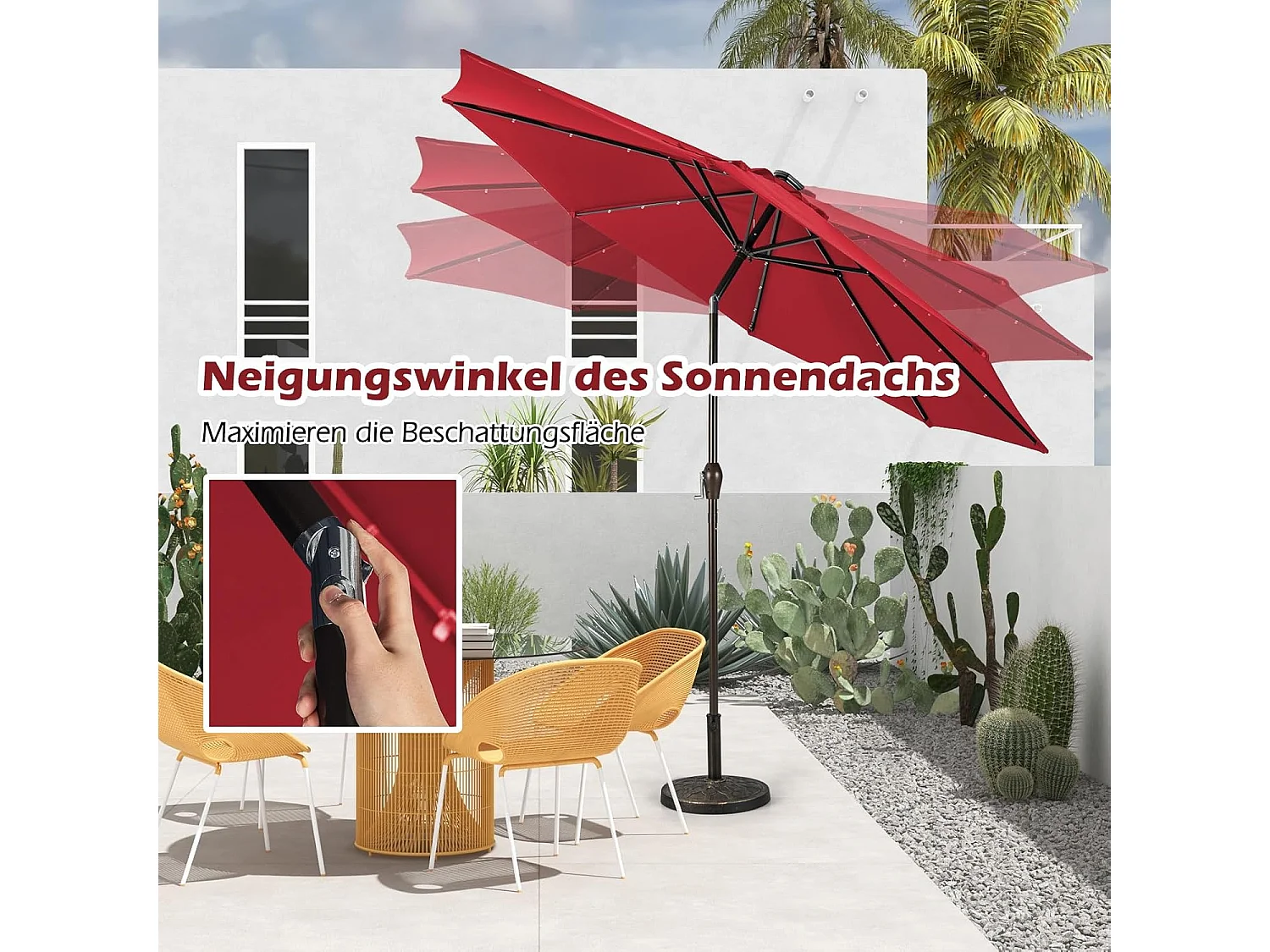 300 cm led-parasol, tuinparasol, marktscherm met solarverlichting, terrasparasol achthoek, zwengelparasol, strandscherm, hangscherm, kleurkeuze ZB33616