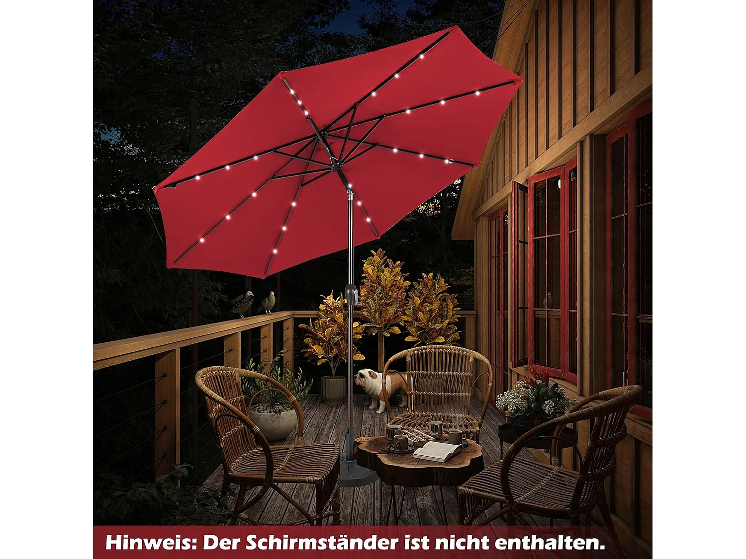 300 cm led-parasol, tuinparasol, marktscherm met solarverlichting, terrasparasol achthoek, zwengelparasol, strandscherm, hangscherm, kleurkeuze ZB33616