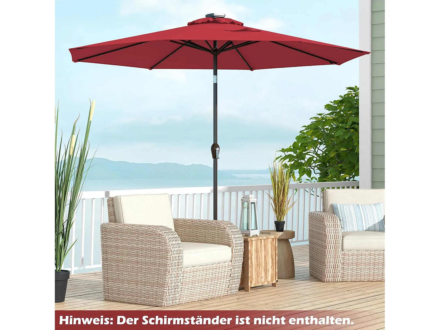 300 cm led-parasol, tuinparasol, marktscherm met solarverlichting, terrasparasol achthoek, zwengelparasol, strandscherm, hangscherm, kleurkeuze ZB33616