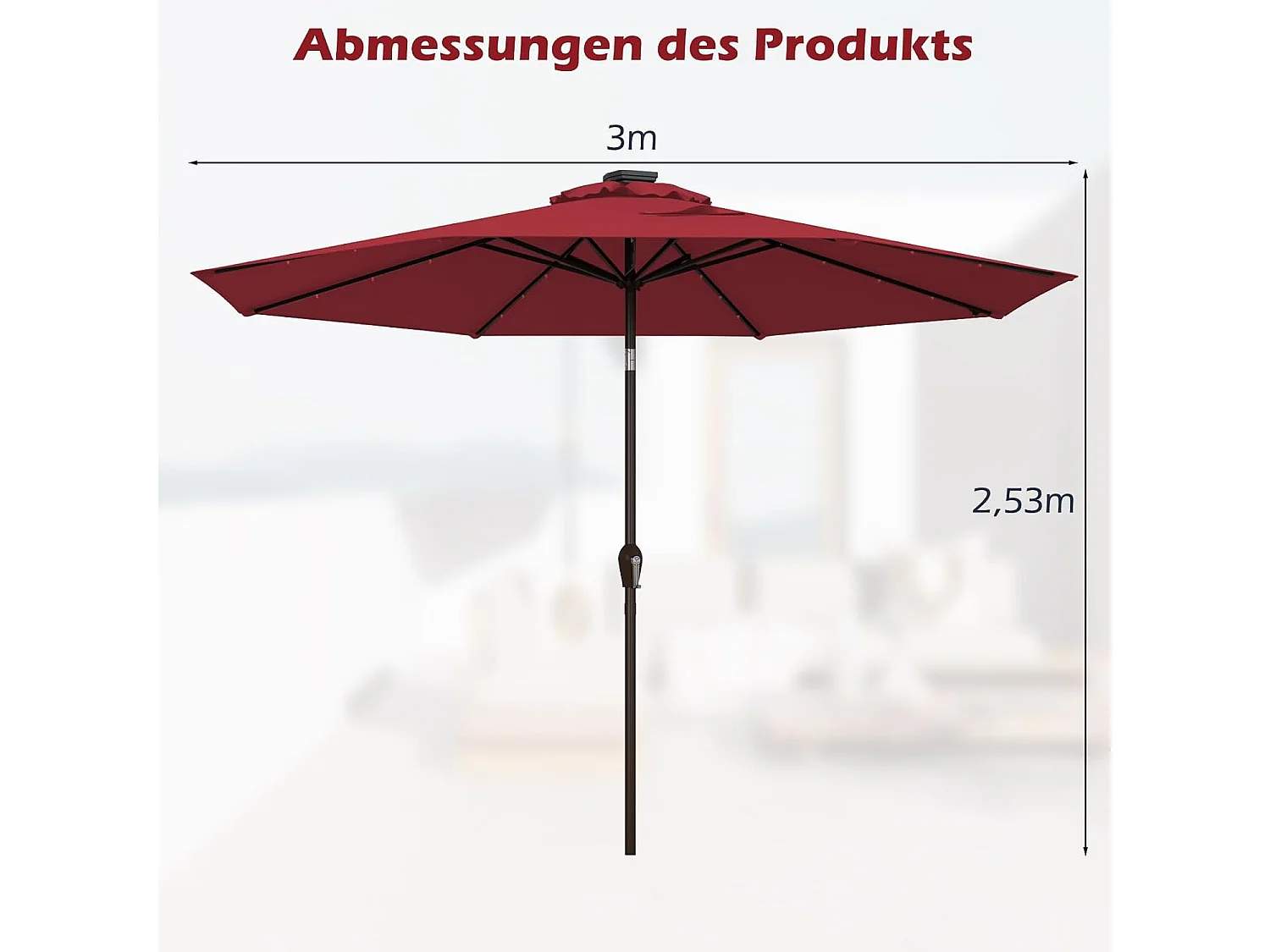 300 cm led-parasol, tuinparasol, marktscherm met solarverlichting, terrasparasol achthoek, zwengelparasol, strandscherm, hangscherm, kleurkeuze ZB33616
