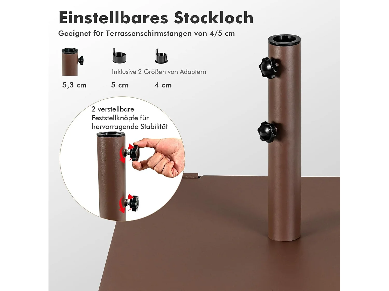 Parasolstandaard, parasolstandaard met 2 geïntegreerde wielen en draaggreep, vierkant parasolgewicht voor parasolstangen van 40/50 mm,21,5 kg, parasolvoet