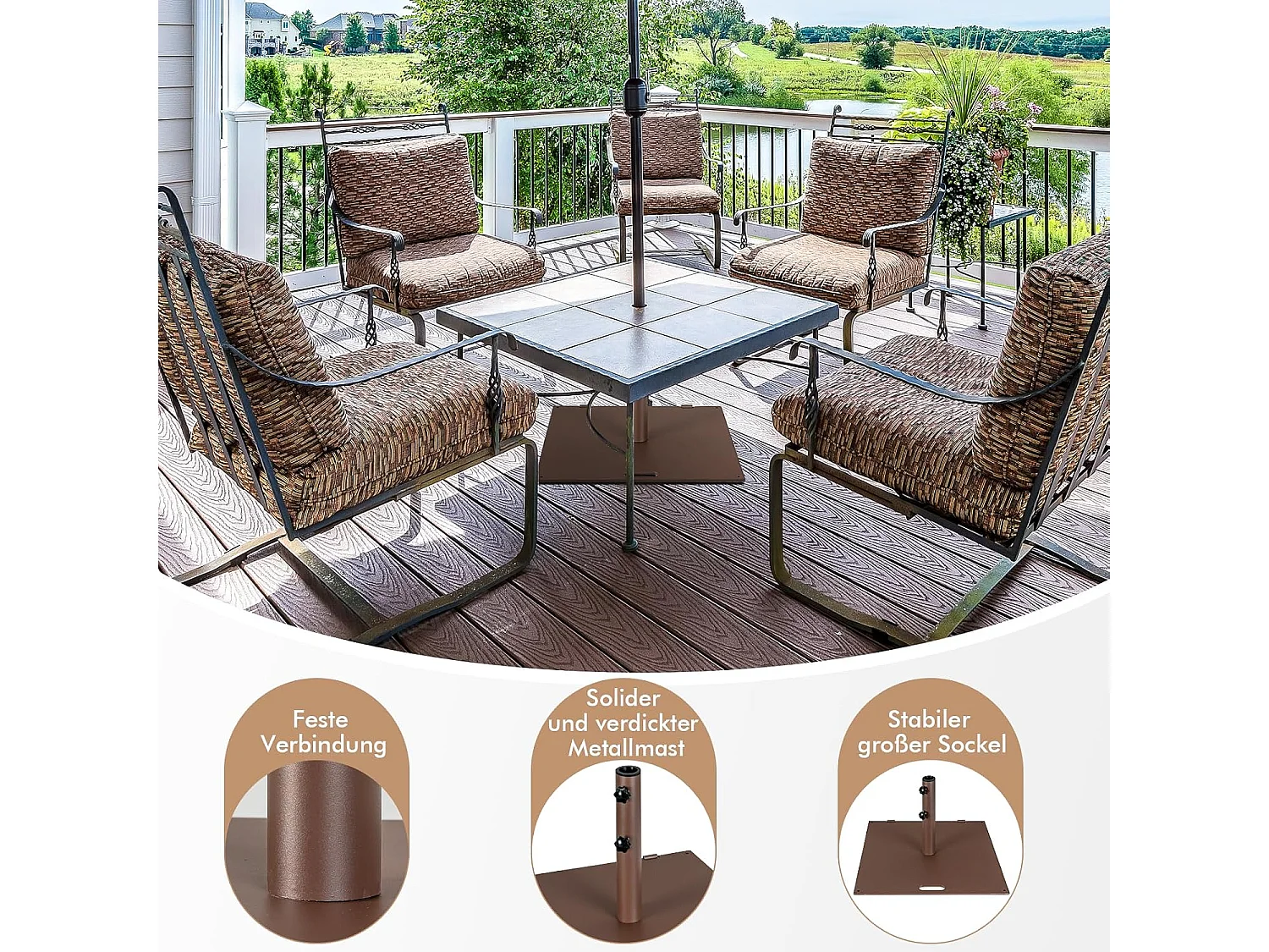 Parasolstandaard, parasolstandaard met 2 geïntegreerde wielen en draaggreep, vierkant parasolgewicht voor parasolstangen van 40/50 mm,21,5 kg, parasolvoet