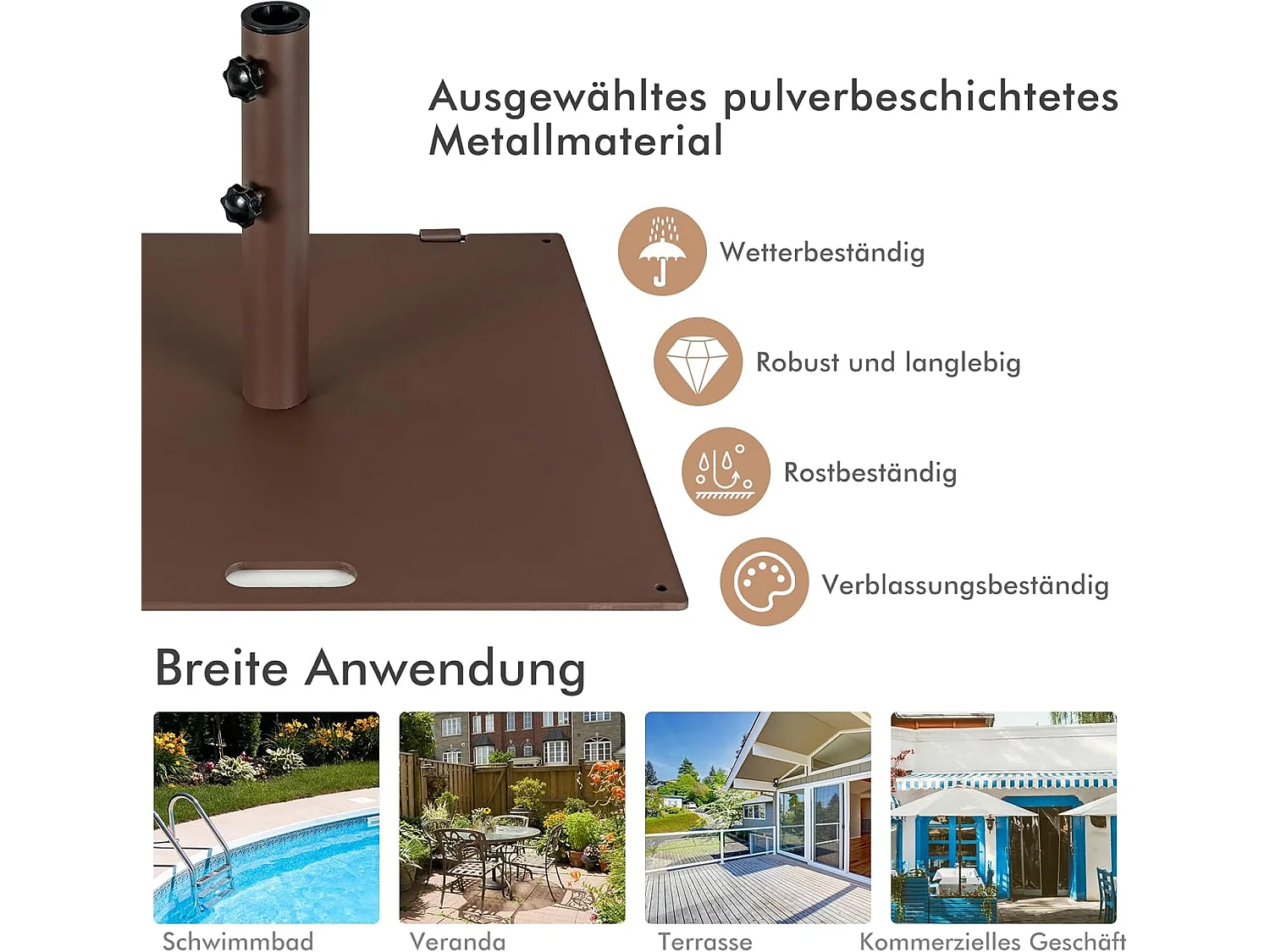 Parasolstandaard, parasolstandaard met 2 geïntegreerde wielen en draaggreep, vierkant parasolgewicht voor parasolstangen van 40/50 mm,21,5 kg, parasolvoet