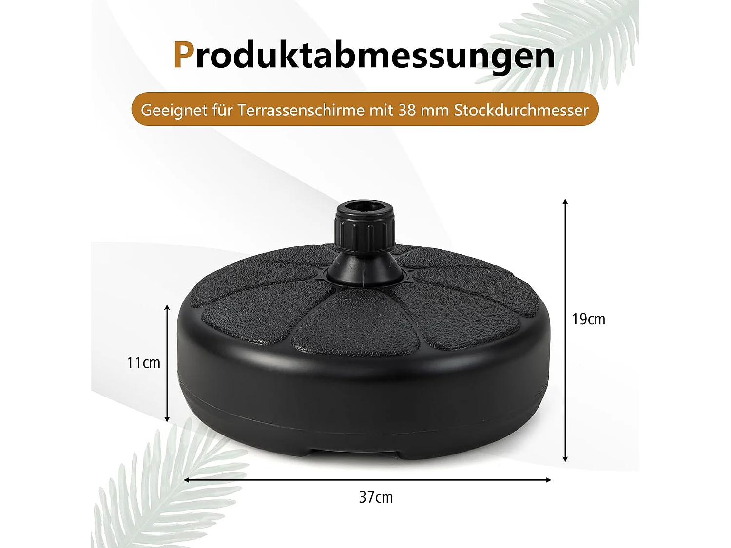 Parasolstandaard vulbaar, parasolstandaard voor parasolstangen van 38 mm, Ø 37 cm, marktparasolstandaard, parasolstandaard voor balkon, tuin