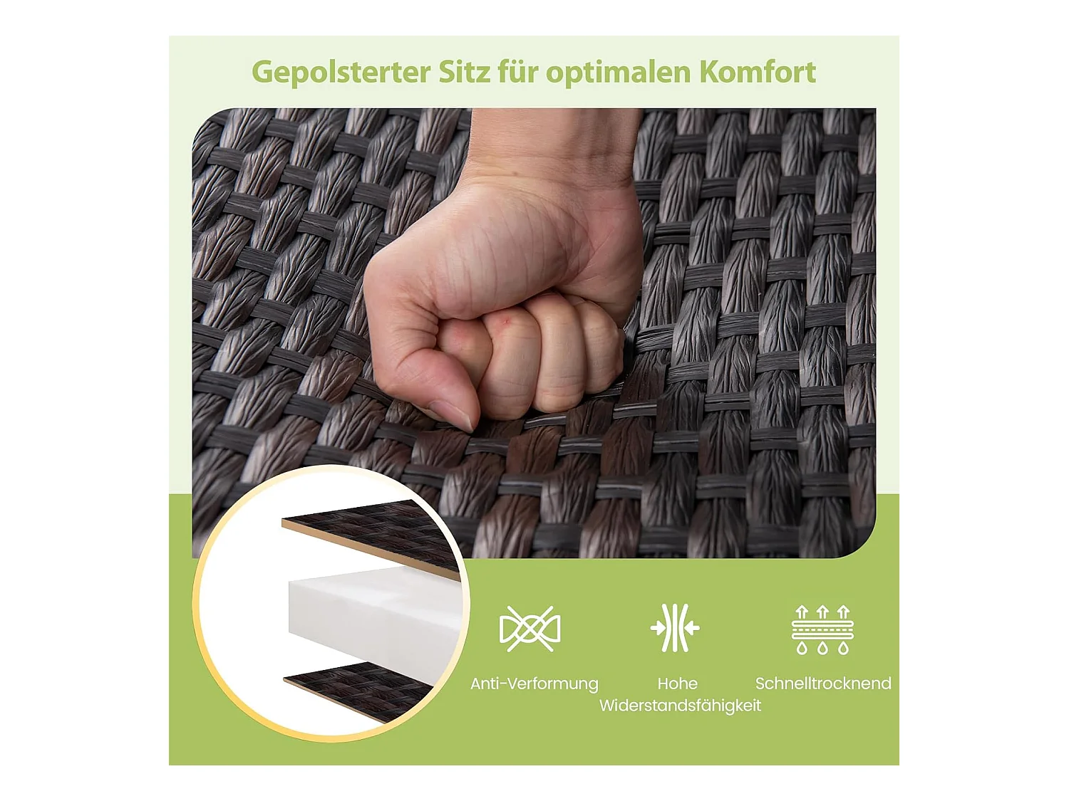 Tuinbank van polyrotan, weerbestendige schommelbank met zachte glijbeweging en comfortabele katoenen vulling, 2-zitbank, belastbaar tot 360 kg, ZB33614