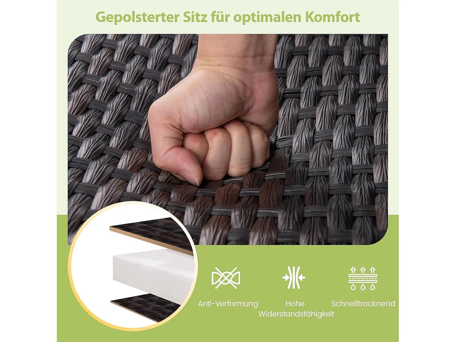 Tuinbank van polyrotan, weerbestendige schommelbank met zachte glijbeweging en comfortabele katoenen vulling, 2-zitbank, belastbaar tot 360 kg, ZB33614