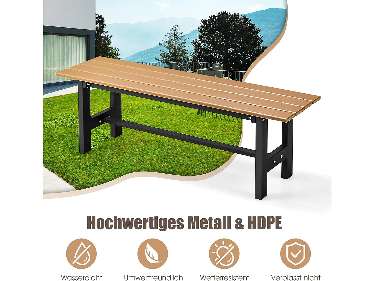 Tuinbank, weerbestendig, 2-zitsbank, tot 300 kg belastbaar, all-weather parkbank van HDPE, terrasbank zonder rugleuning 120 x 36 x 40,5 cm (bruin) ZB33351