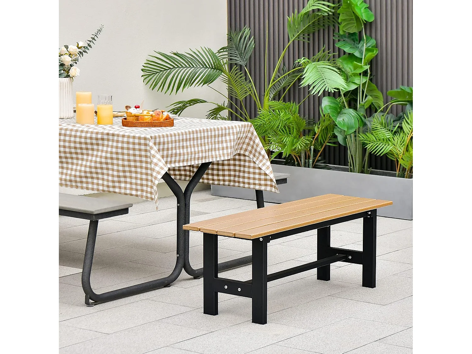 Tuinbank, weerbestendig, 2-zitsbank, tot 300 kg belastbaar, all-weather parkbank van HDPE, terrasbank zonder rugleuning 120 x 36 x 40,5 cm (bruin) ZB33351