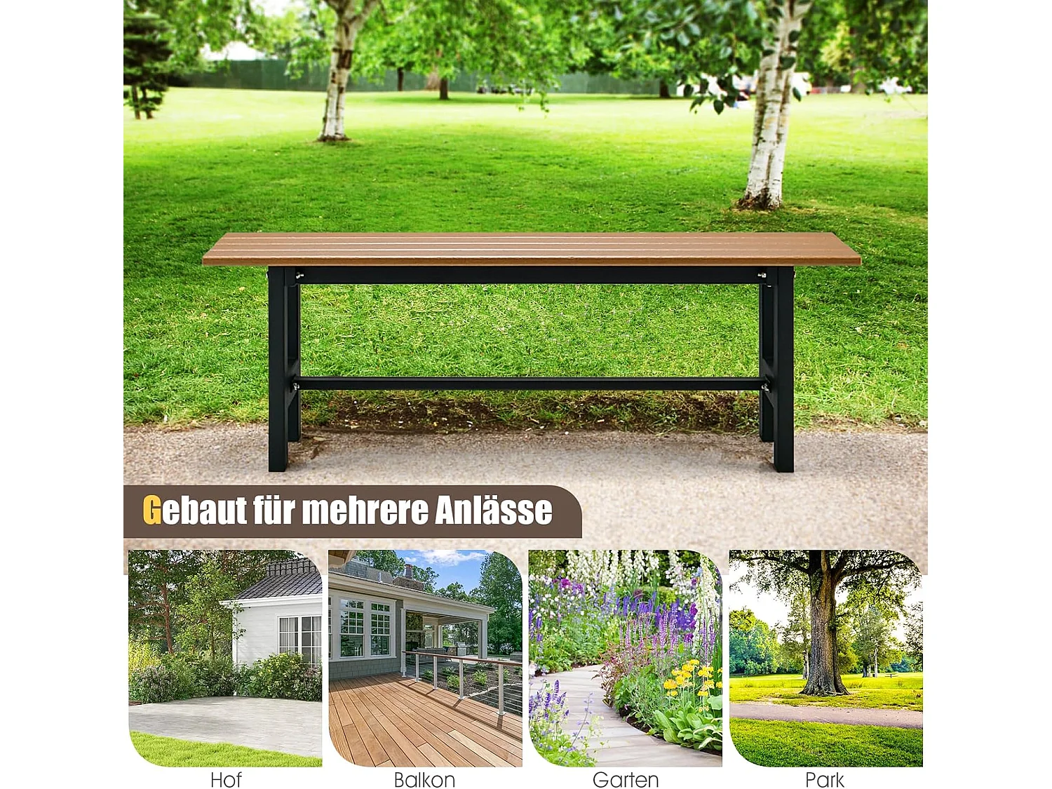 Tuinbank, weerbestendig, 2-zitsbank, tot 300 kg belastbaar, all-weather parkbank van HDPE, terrasbank zonder rugleuning 120 x 36 x 40,5 cm (bruin) ZB33351